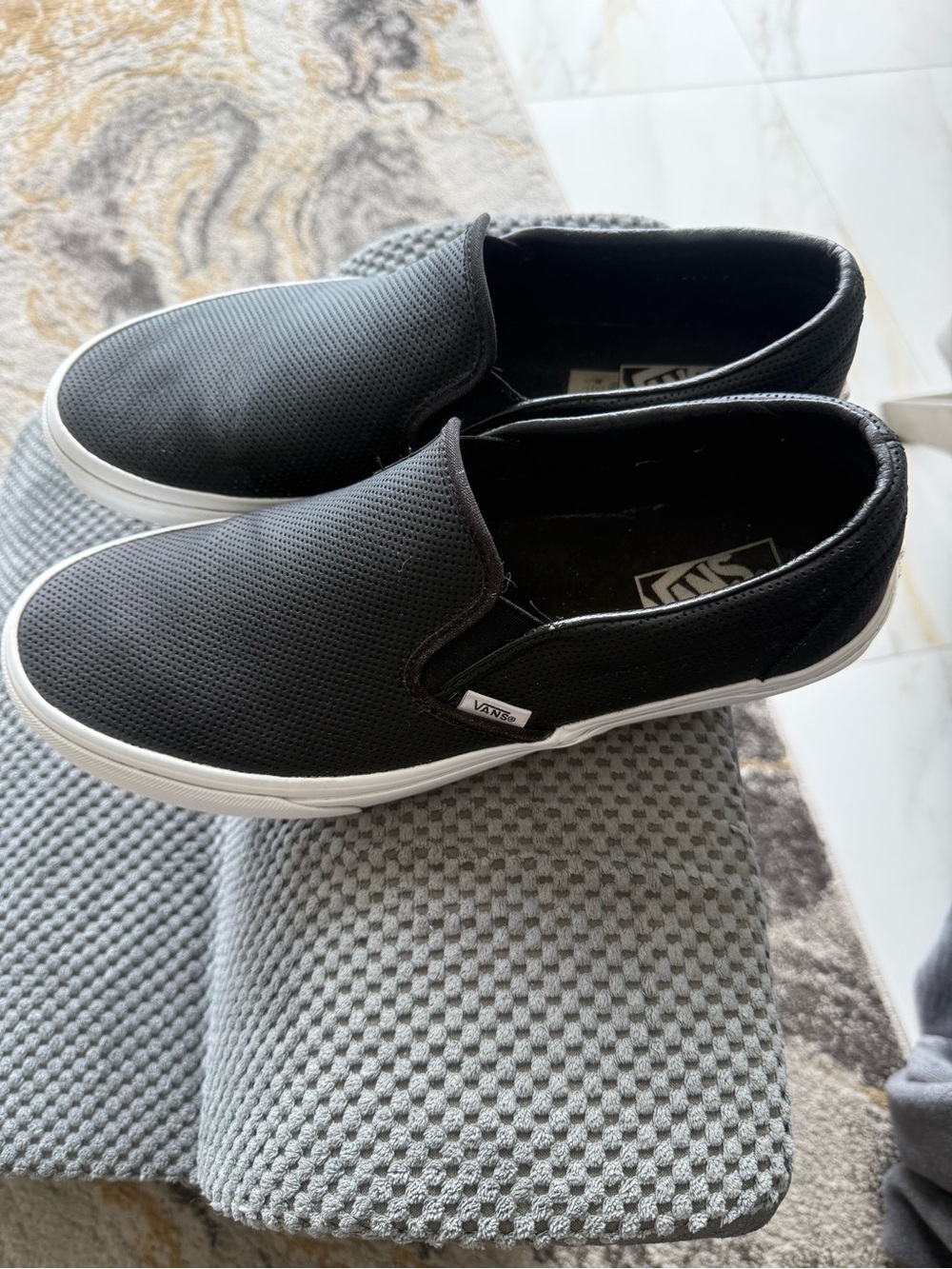 Vans Black  Slip-On Sneakers with White Sole